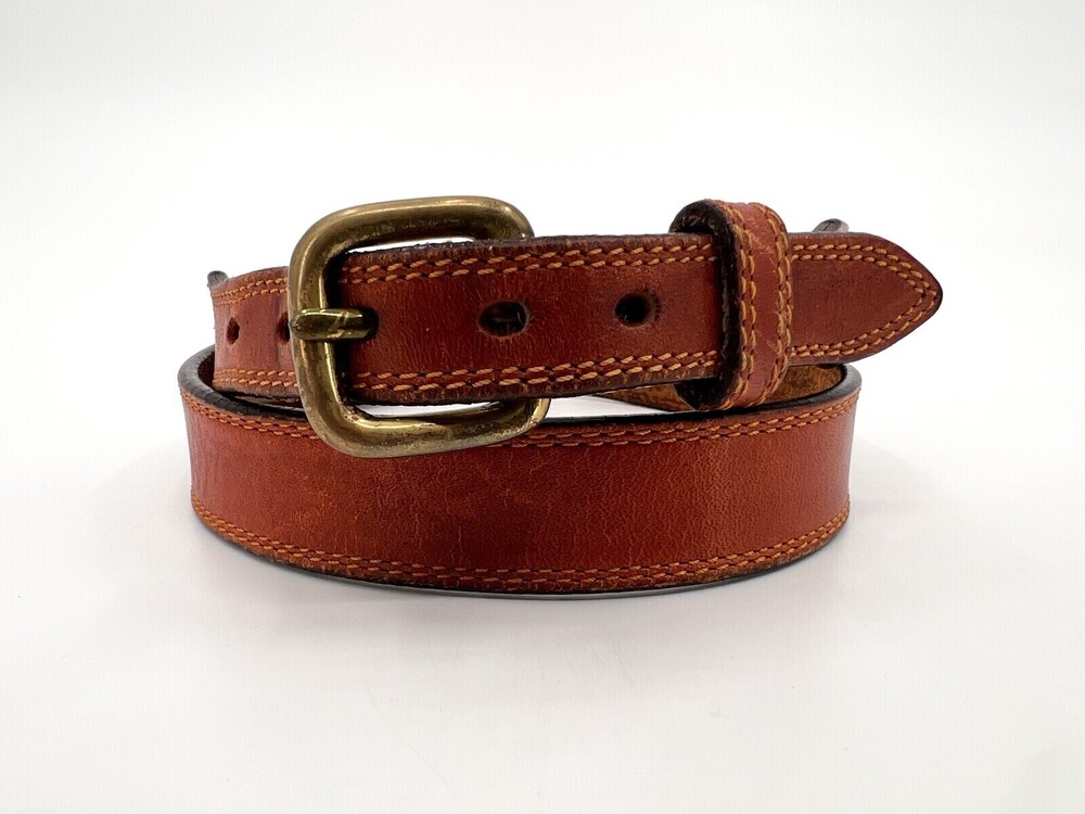 Leegin Belt Women 32 Brown Genuine Leather Feather Brass Buckle